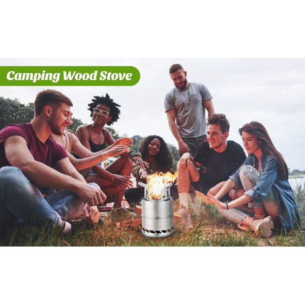 Mini Portable Wood Burning Stove, Camping Stove Foldable Stainless Steel Backpacking Cookware Rocket Stove