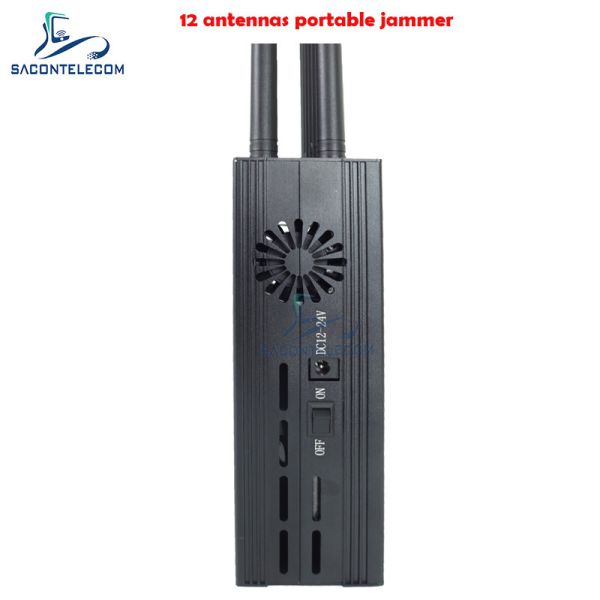 12 Channels 12W Portable Cell Phone Jammer with 15m Jamming Radius for Mobile Signal Blocking