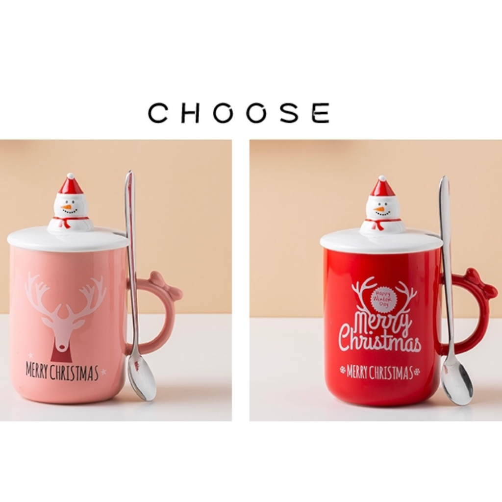 La nueva Navidad de la taza del festival alrededor de los alces de Santa Claus Lid Stainless Steel Spoon modela la taza de cerámica con la cubierta