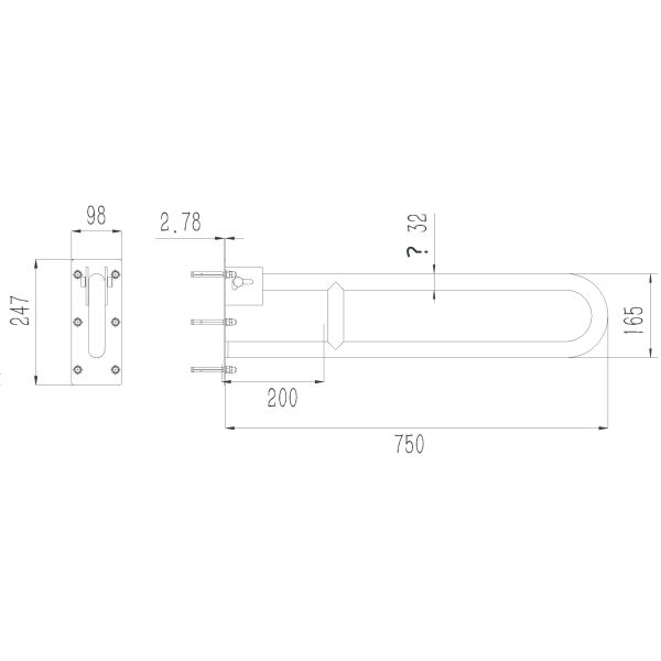 Stainless steel 304 Material bathroom Inox Brush Finished Disabled Toilet U Shaped rail Wall Mounted Swing Up Grab Bars