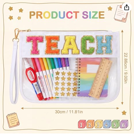 Teacher Appreciation Gifts Makeup Bag, Graduation Gift Bag for Women | Cute TEACH Chenille Letter Organizer Pouch. Perfect End of Year Teacher Gifts, Clear Cosmetic Bag & Teacher Bags Essentials