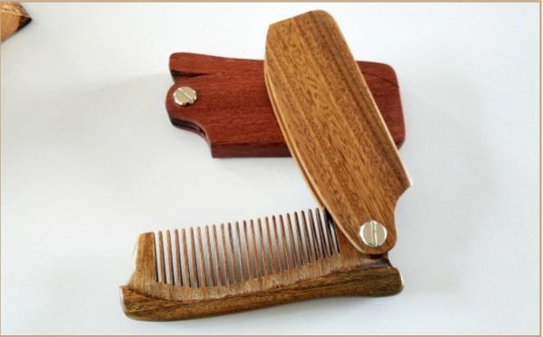 Folding anti-static wood comb 15-20cm green or red logo customized