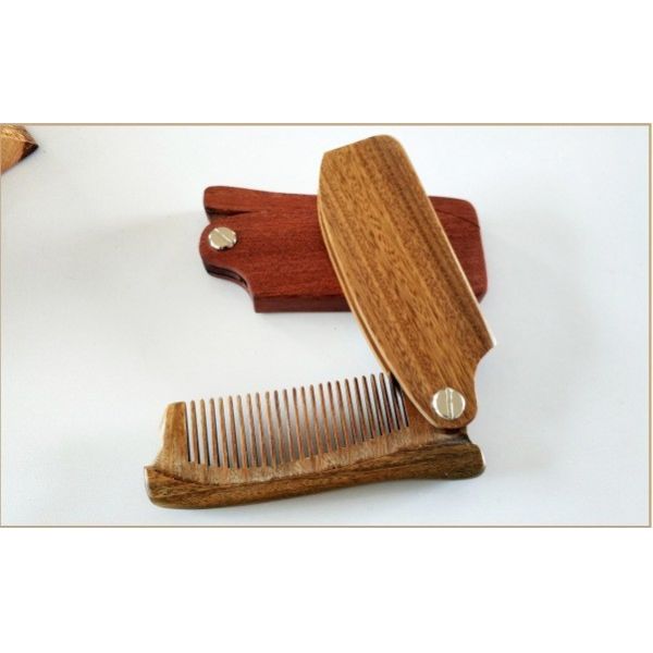 Folding anti-static wood comb 15-20cm green or red logo customized
