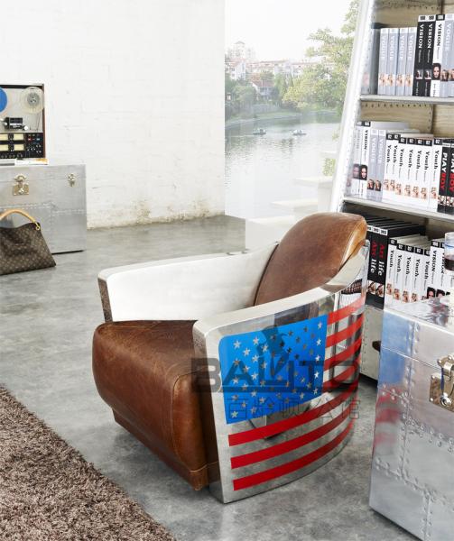 antique America flag printed leather chair with aluminium frame,#2009