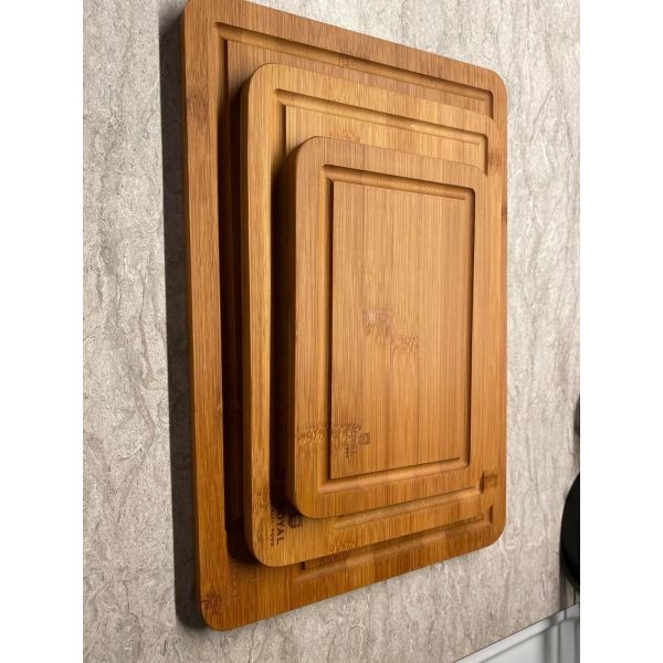 Rectangle Bamboo Wood Cutting Board Set With Kitchen Accessories Included