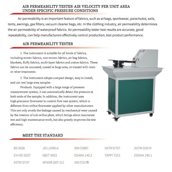 AFNOR Air Permeability Textile Testing Equipment OEM Automatic