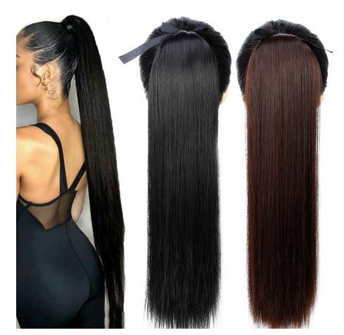 Long Straight Ponytails Hair Extensions / 100 Human Peruvian Hair No Tangle