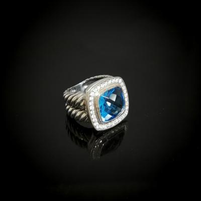 925 Sterling Silver Ring Vintage Inspired Jewelry Simulated Topaz Stone Pave White CZ
