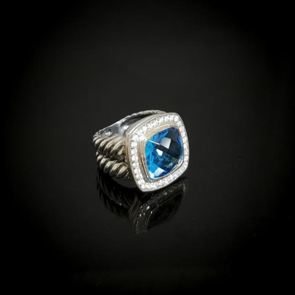 925 Sterling Silver Ring Vintage Inspired Jewelry Simulated Topaz Stone Pave White CZ