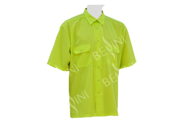 Fluroscent Yellow 100 Polyester Work Shirts / Men'S Polyester Short Sleeve Shirts