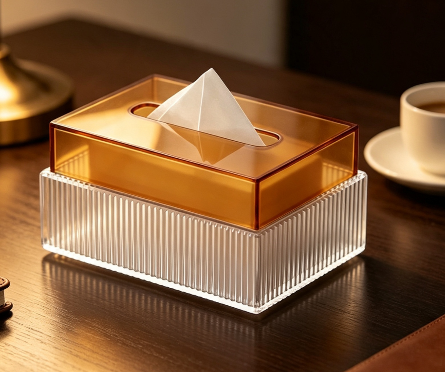Ripple Clear Acrylic Tissue Box Cover, Decorative Water Wave Tissue Holder for Bathroom, Bedroom, Kitchen & Office Desk