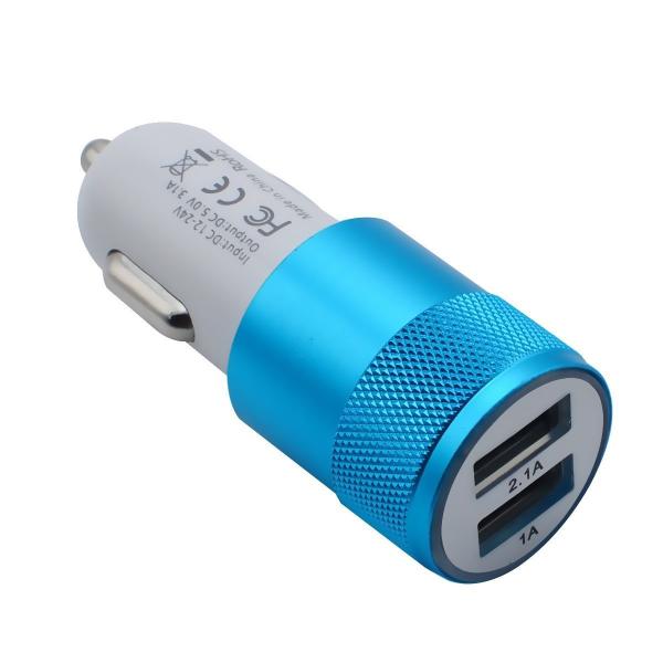 5V2.1A knurling dual USB car charger for mobile phone  metal rings type