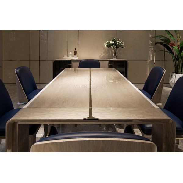 Contemporary Luxury High Gloss Veneer 6 Seater Wooden Dining Table