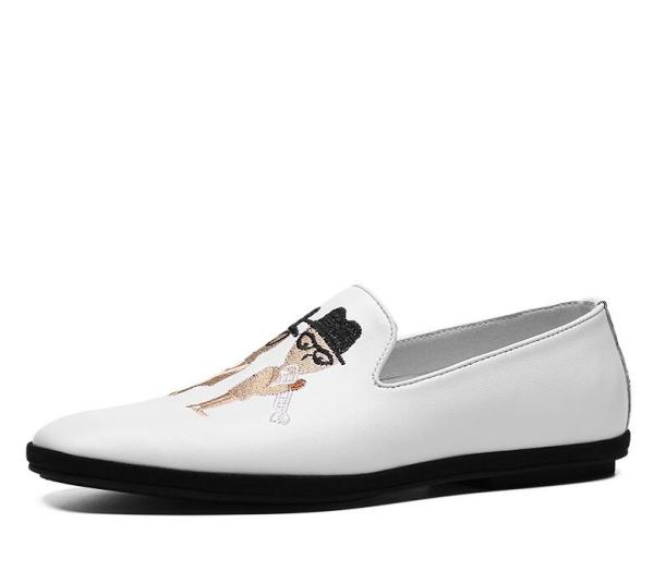 Hand Painted Flat Soft Leather Loafers , Printed Mens Patterned Loafers