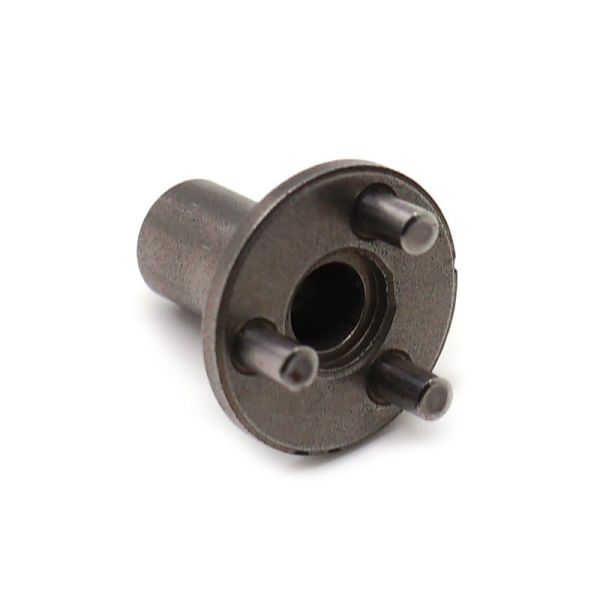 CNC Machined Steel Flange Coupling Component – Round Base with Locating Dowel Pins and Centered Square Socket for Shaft Interface or Torque Transfer