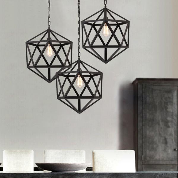 ECOBRT Industrial Polyhedron Pendant Light Vintage Pendant Lighting Antique Hanging Light 1 Light Barn Metal Light