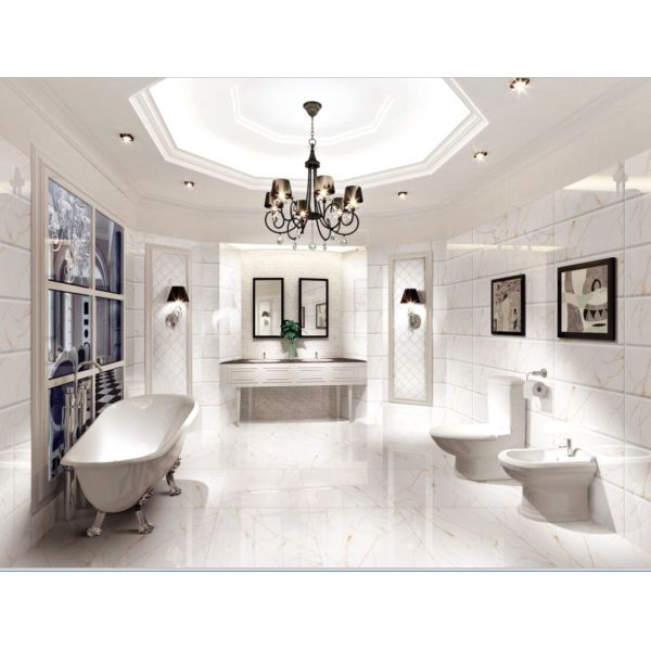 Telha de assoalho branca da porcelana da sala de visitas do ouro de Calacatta do quadrado