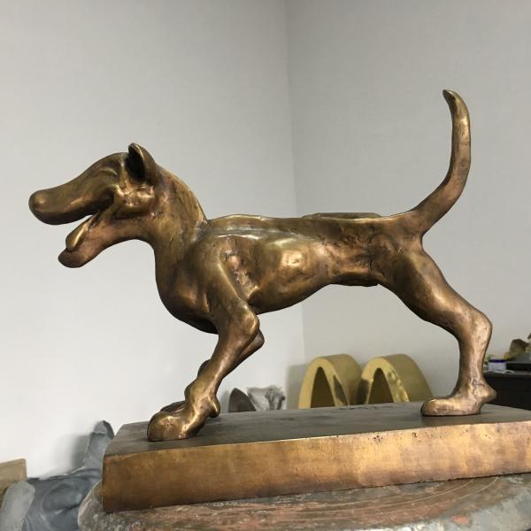 Small Cast Bronze Dog Sculpture Cartoon Style Brass Animal Statues