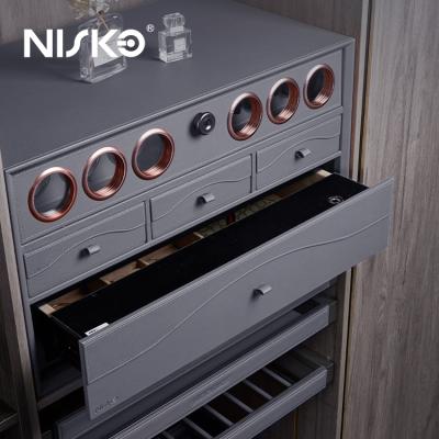 Automatic Watch Winder Display Pull out Safe Box Organizer with Fingerprint Lock Leather Box Drawer