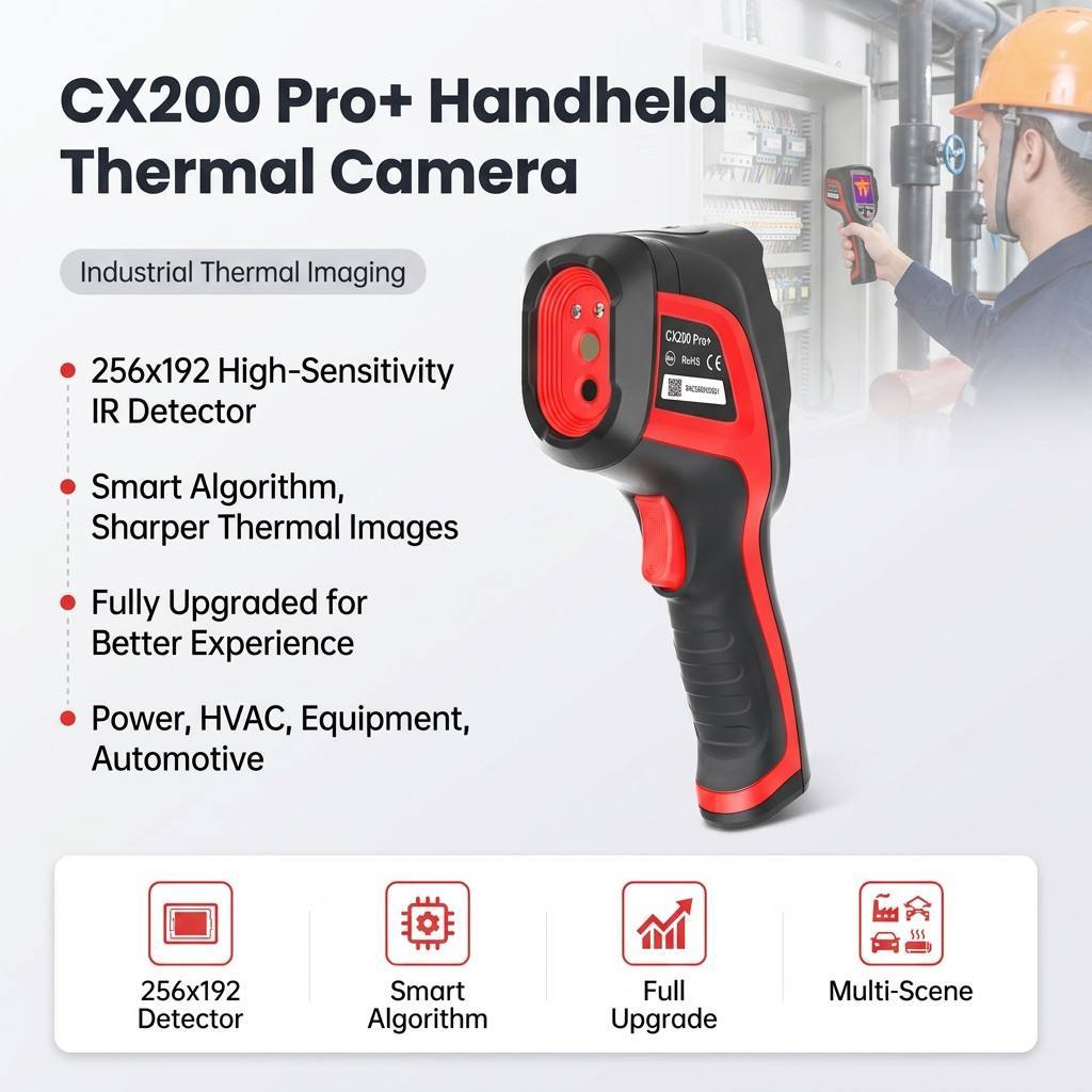 Handheld Thermal Camera 256x192 12um 40mK for Industrial / HVAC / PCB 6s Fast Booting Video Recording MSS-R-CX200PRO