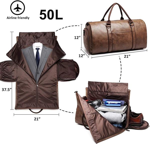 50L Leather Travel Garment Bag Compartment Business Mens Suit