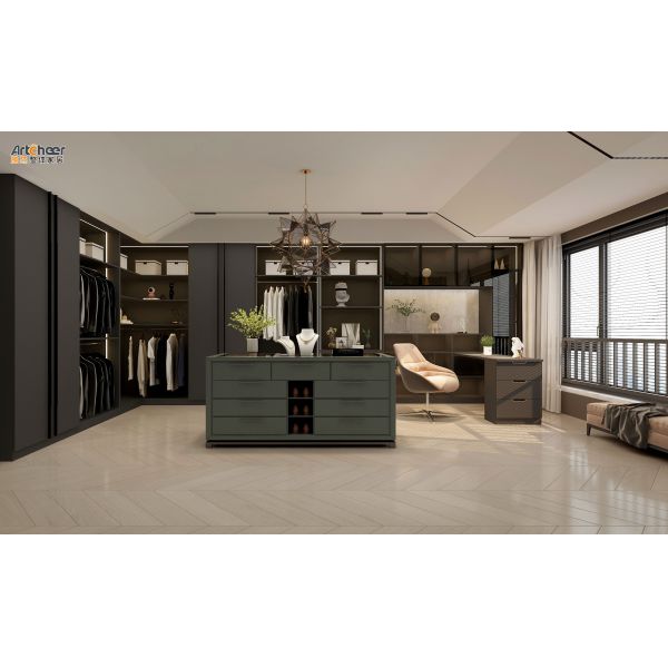 Modern Walk-in Wardrobe with Aluminium Handle Minimalist Design and Glass Door for Bedroom