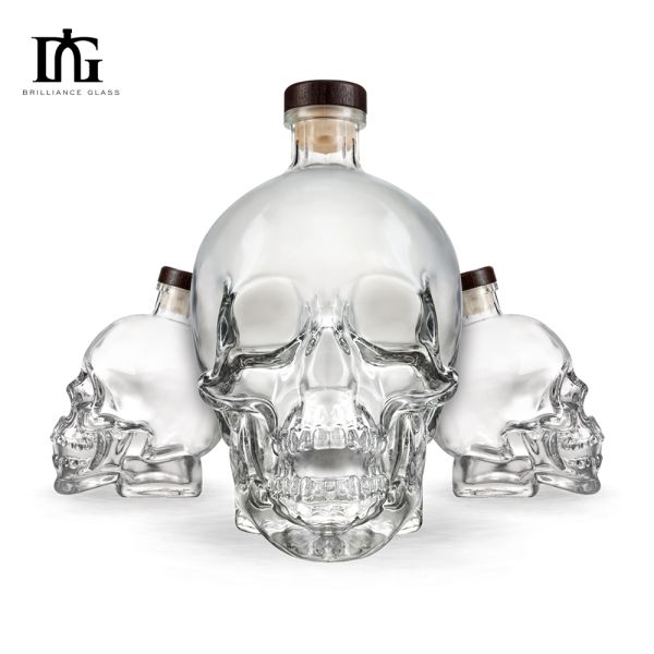 Custom Glass Skull Bottle with Cork Cap and Glass Material