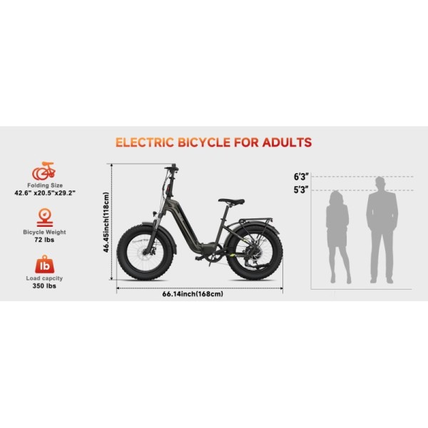 20 Inch Folding Fat Tire Electric Bike, Portable E-Bike for City Commute and Outdoor Adventure  750W 48v 15AH