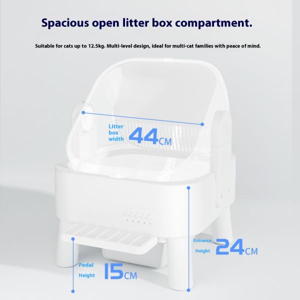 Automatic Smart Cat Litter Box Open-Top Design New APP Control Dual Safety Sensors Self-Cleaning PP Plastic Easy Clean 80L