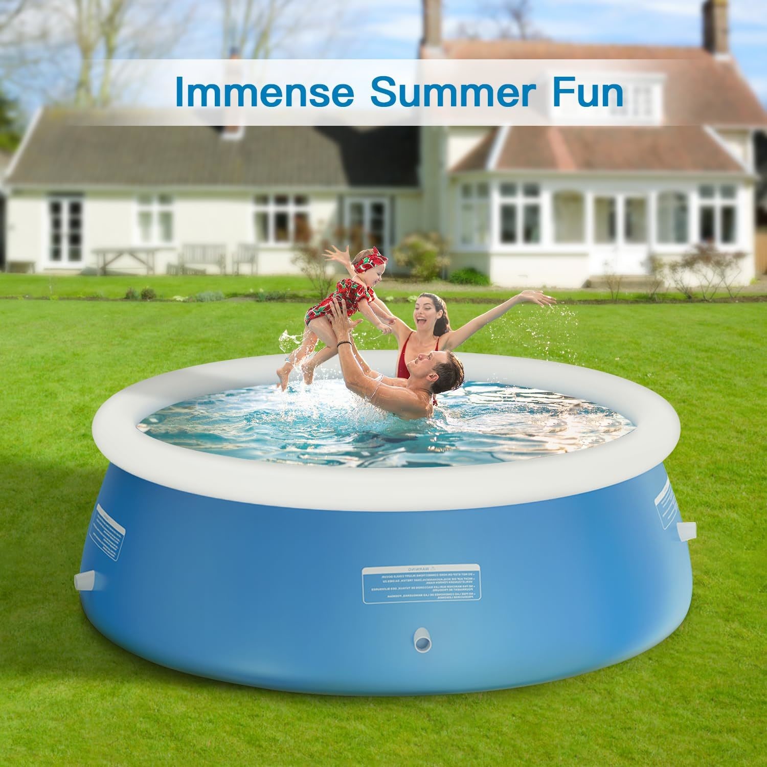 Extra Large Round PVC Family Swimming Pool AJUNION 12ft x 33in for Outdoor Garden Fun