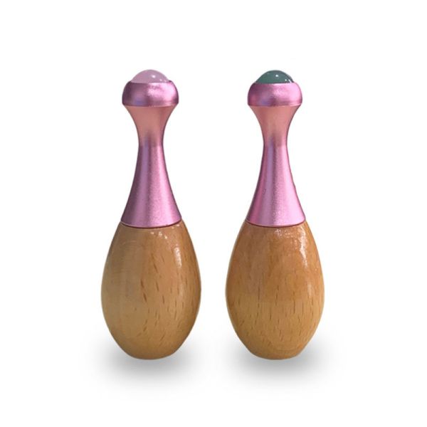 Wooden Handle Jade Massage Roller Facial Gua Sha Massage Stick and Eye Care Tools for Promoting Eye Cream Absorption