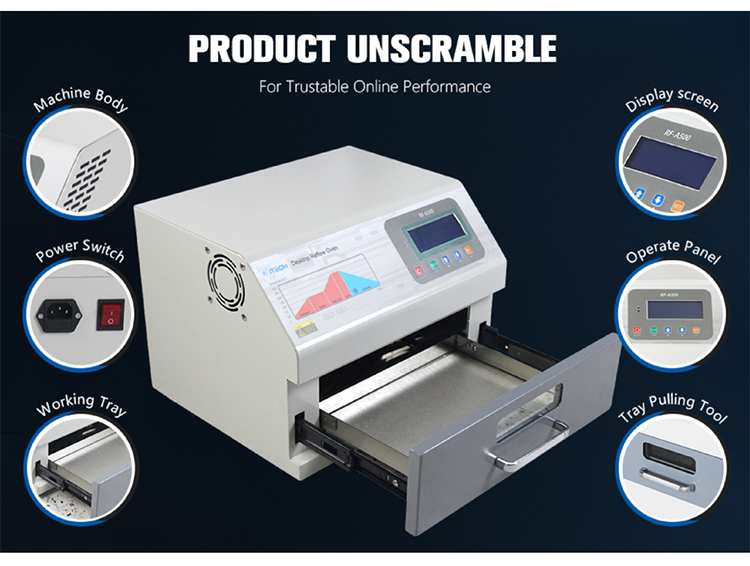 Lead Free Mini Desktop Reflow Oven with Dual Heating System for SMT Soldering and PCB Assembly