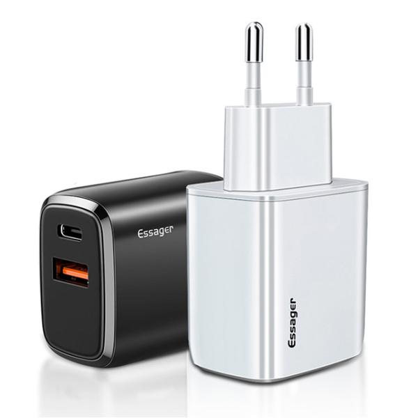 Essager 2021 YuRoom PD QC 20W Mobile Chargers USB Type C Charger Cable USB 100-240V PD Wall Charger