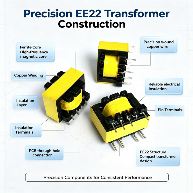 ZXY EE22 Vertical PCB Mount Ferrite Core High Frequency Transformer for Switching Power Supply