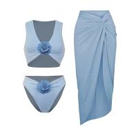 Bikini de Nylon de Verão Feminino Set Regular Três Trajes de Banho para Festas de Praia