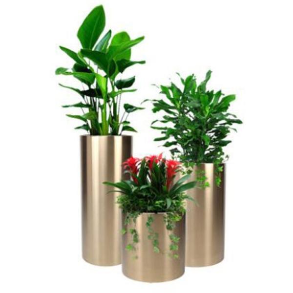 Sus 304 Mirror Round Metal Flower Pots Metal Flower Planter For Park Mall