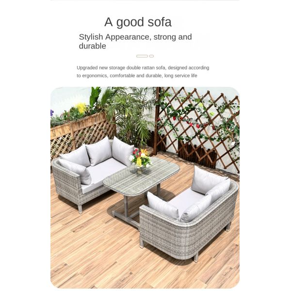 Restaurante Outdoor Light Luxury PE Rattan Sofa Set Patio Mobiliário Metálico Impermeável