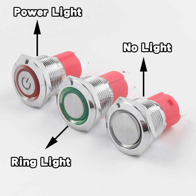 19mm Metal Push Button Switch 10A High Current Latching Momentary LED 1NO 4Pins Flat Head High Head Switch IP65 Max Voltage 220V