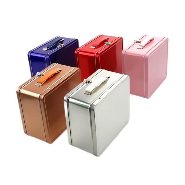 China Wholesale Custom Handbag Tin Packaging Rectangular Metal Suitcase Food Grade Kids Tin Lunch Box