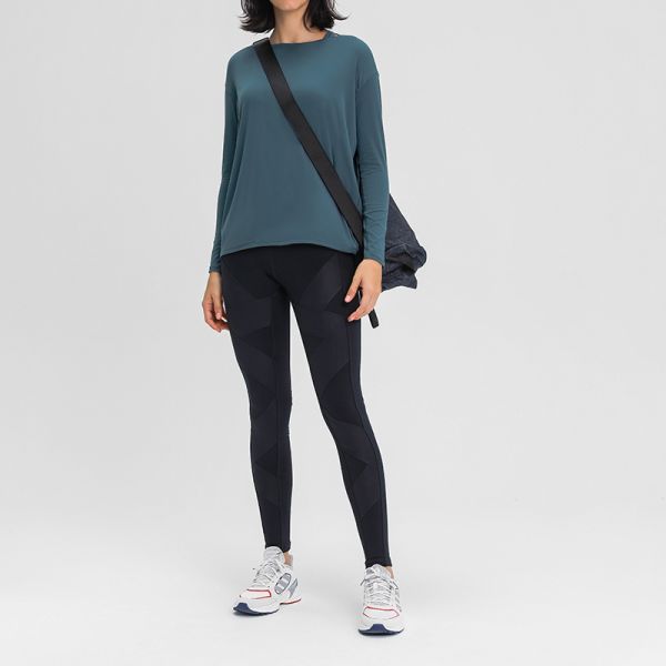 Soft Modal Long Sleeve Boat Neck Top and Leggings Set Dusty Blue Stretchy Breathable