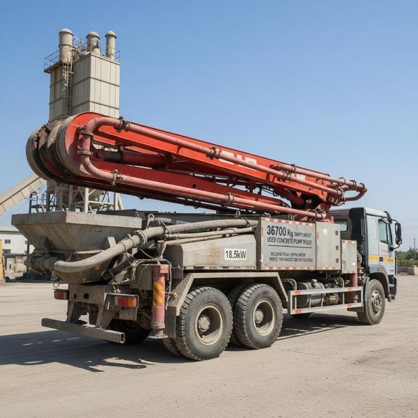 36700 Kg Empty Weight Used Concrete Pump Truck Including 18.5kw Lifting Motor