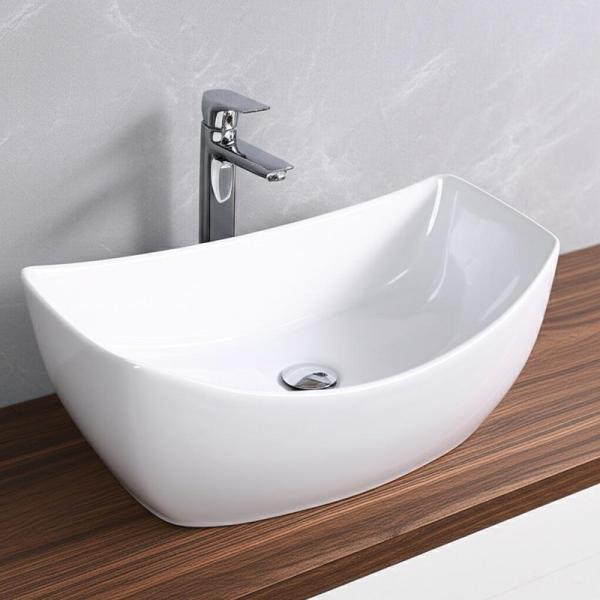 Chine Nouvelle Conception Moderne Unique Brillant Blanc Céramique Plan de Travail Art Lavabo Lavage à la Main Articles Sanitaires Porcelaine Salle de Bain Évier