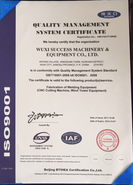 WELDSUCCESS AUTOMATION EQUIPMENT (WUXI) CO., LTD Сертификации