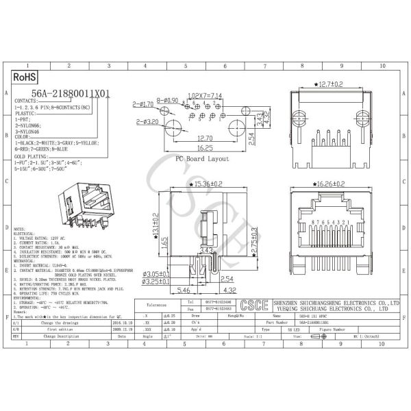 Half Shielded RJ45 Single Port 8P8C Right Angle Blue / Yellow / Black Color