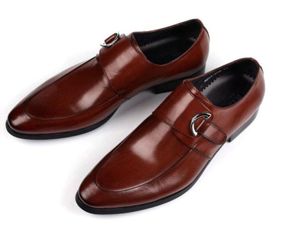 Black / Brown Burnished Leather Shoes , Leather Monk Strap Dress Shoes
