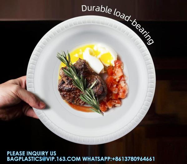 White Plastic Plates, 9 Inch 3 Compartments 150 Pack Food Grade Material BPA Free Reusable Dinner Plates
