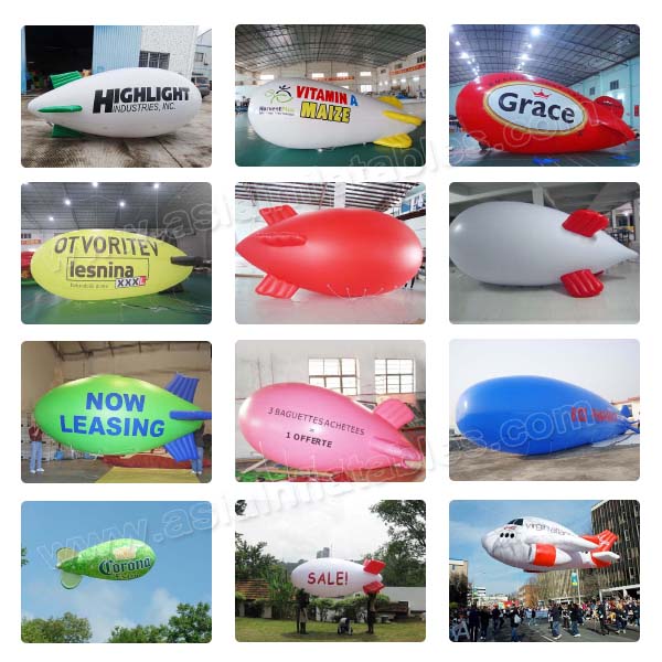 Custom Advertising Inflatable Red Airship Blimp Zeppelin With Full Printing