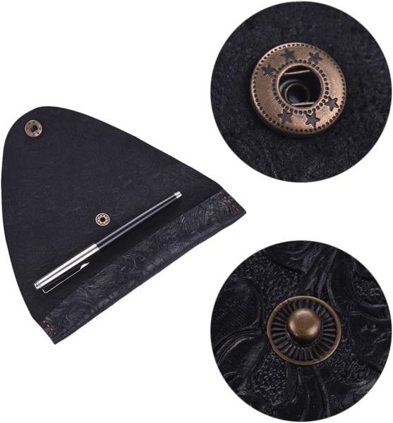 Vintage Handmade Leather Single Pen Case Holder Cowhide Fountain Pen Sleeve Roll Wrap Pen Pouch (Black Carved)