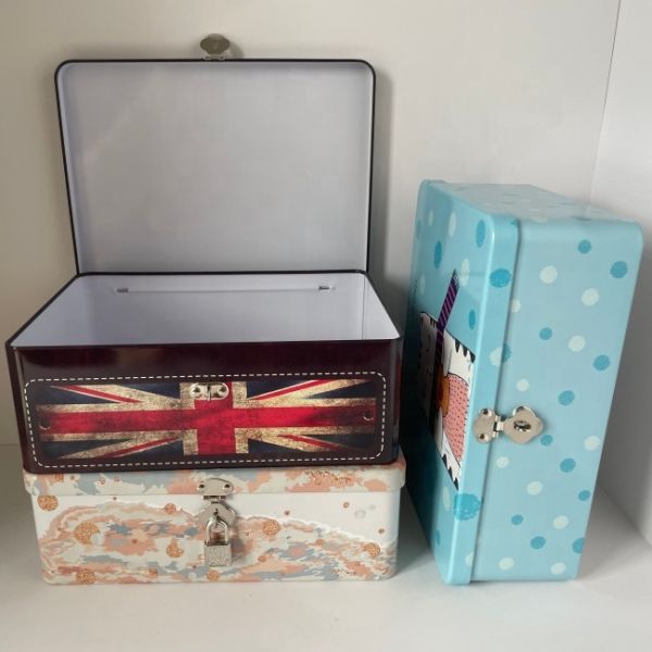 Red Black Gift Box Tin Lock Key Rectangular Tinplate Container for Cookie Craft Cosmetic
