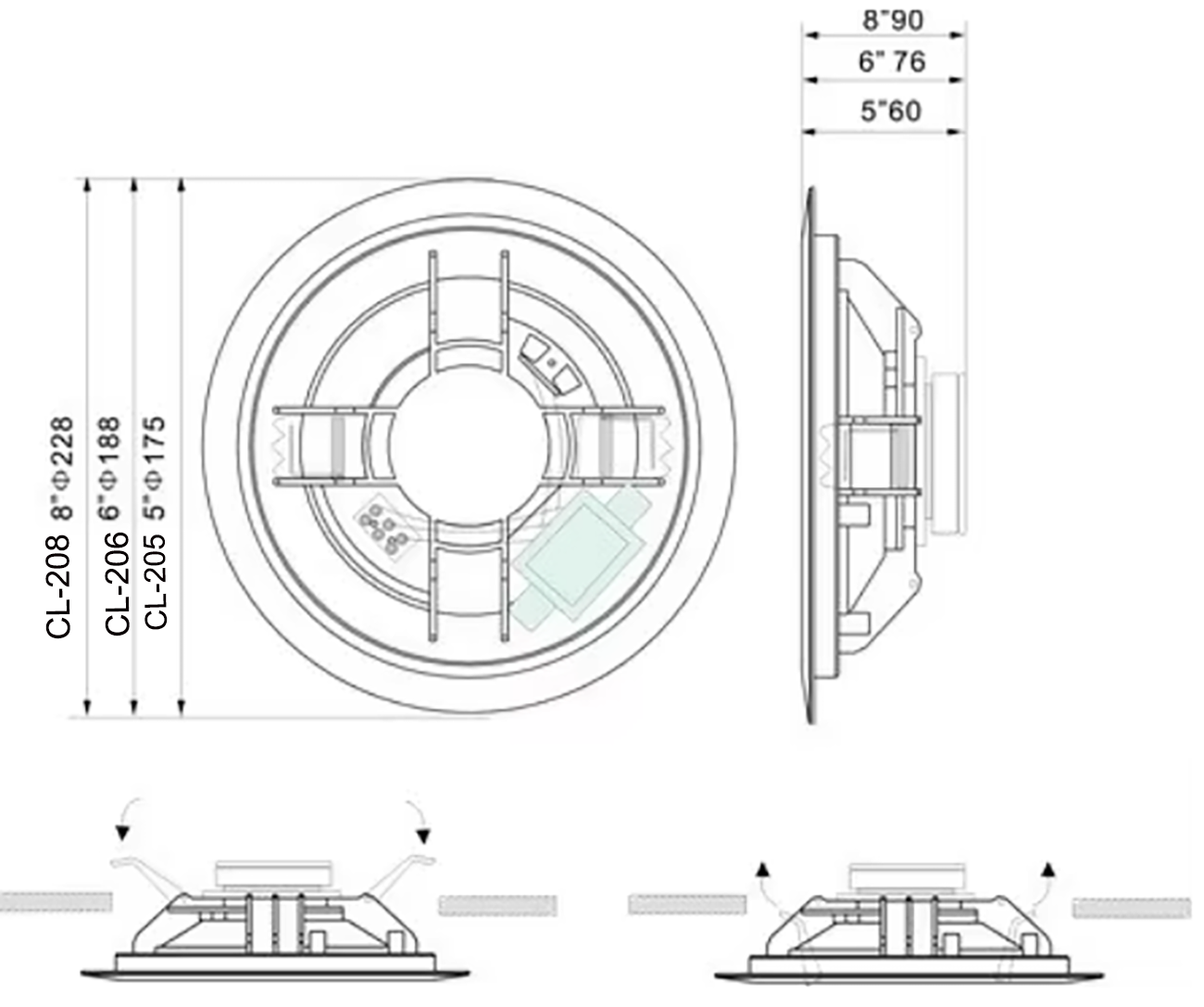 6W 100V 5-inch Full Range Speaker ABS Ceiling Speaker Plastic PA System With Spring Clamp OEM ODM